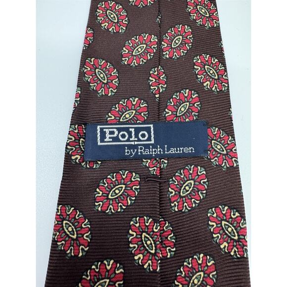 Polo Ralph Lauren Red Silk Necktie Mens Eye Medallion Print Made in USA - Picture 4 of 6